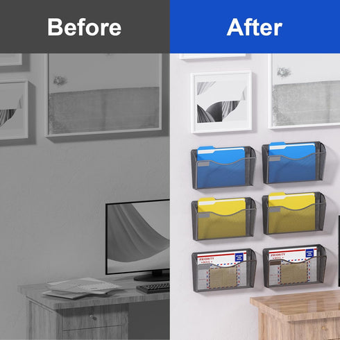 samstar 6 Pack Mesh Wall Mounted File Holder, Metal Wall File Pocket Mail Organizer for Office/Home