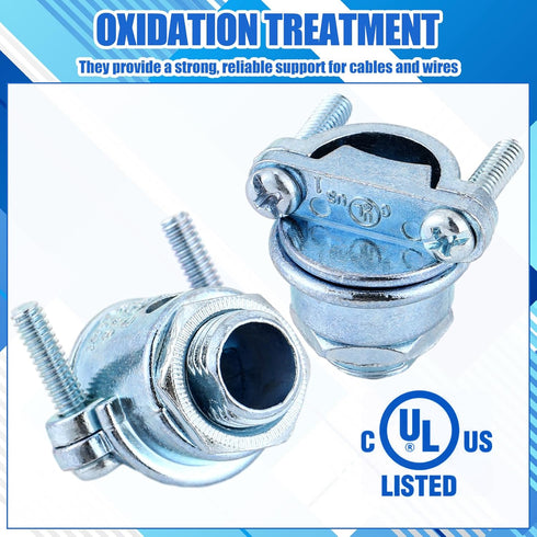 Nm Clamp Type Cable Connectors, 1/4 Inch Metal Electrical Box Wire Clamps for Metallic Conduit, Zinc Alloy (10 Pcs)