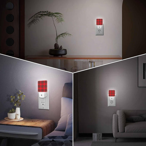 Jahiona White,0.5W LED Night Light Lamp with Smart Sensor Dusk to Dawn Sensor,Scottish New Year Christmas Plaid Red