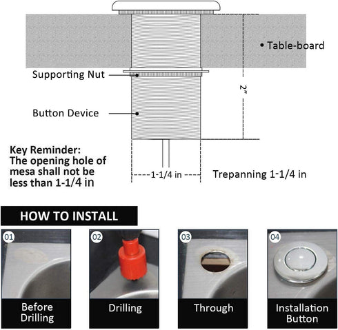 Garbage Disposal Air Switch Kit for SinkTop Waste Disposal, Stainless Steel Brushed Nickel Short Air Button