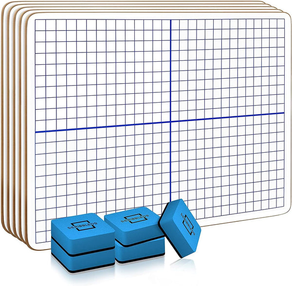 Scribbledo 5 Pack Dry Erase XY Axis Coordinate Plane Graph Lap Boards - 9” X 12” for Classroom Use