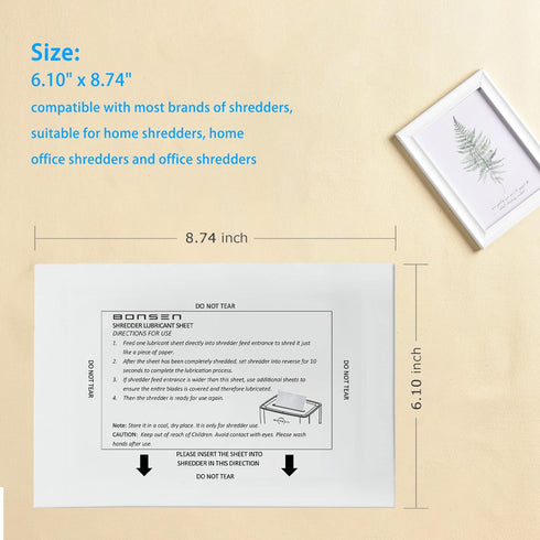 BONSEN 50-Pack Shredder Lubricant Sheets, Clean, Sharpen, Prevent Jams, Easy to Use, Fits Most Home & Office Paper
