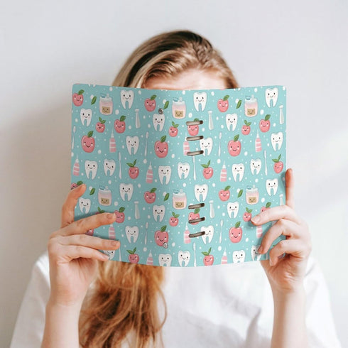 A5 90 Nevjipu College Ruled Notebooks for School - Cute Toothbrush Teeth Print Pu Leather Travel Lined Book Journal