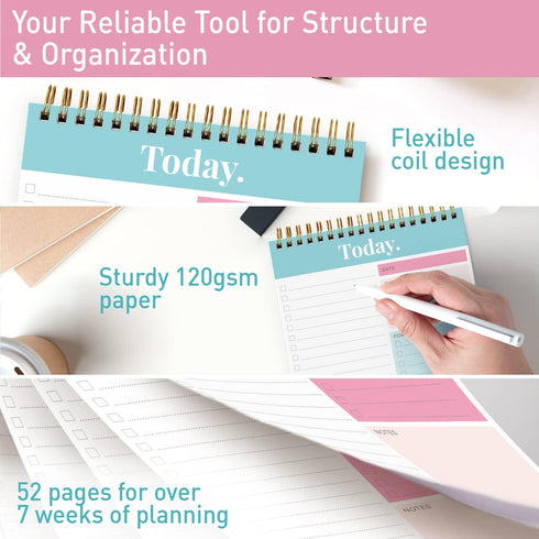 S&O Daily Planner Notepad for Productivity, 52 Page Undated Daily To Do List Organizer, TEAL