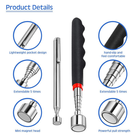 Telescoping Magnet Pick Up Tools - 20 lb Magnetic Tool and 3 lb Stick Gadget for Hard to Reach Places