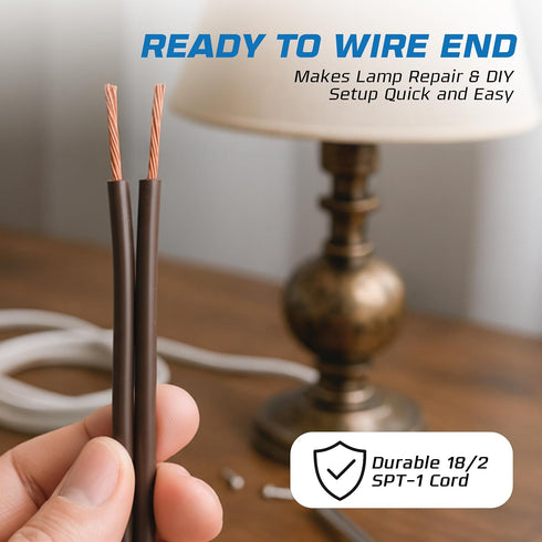 OHLECTRIC Set 8 18/2 SPT-1 Brown Lamp Power Cord with Rotary Switch, Ft AWG Replacement Wire, Stripped & Tinned Ends