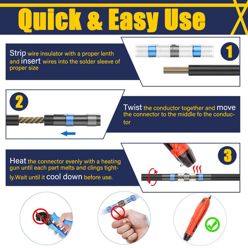 430PCS Solder Seal Wire Connectors with 300W Heat Gun, Waterproof Solder Stick Heat Shrink Butt Wire Connectors