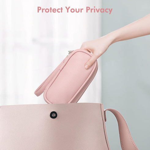 Teircno Tampon Holder for Purse, Portable Period Bag with Handle,Travel Pads Tampons Pouch, Pu Leather Small Tampon