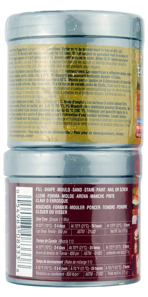 PC Products PC-Woody Wood Repair Epoxy Paste Kit with Mixing Tool, Two-Part 6 oz in Two Cans, Tan (83321)