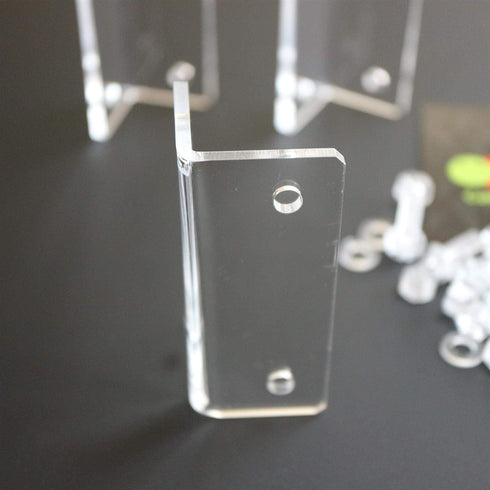 4 x Angled L Brackets, Clear Right Angle Bracket, Polished Clear Transparent Acrylic + 20x M5 Bolts, Corner