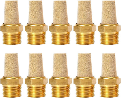 Quickun Air Pneumatic Mufflers, 1/4" Male Thread Sintered Bronze Exhaust Muffler Silencer (Pack of 10)
