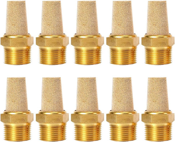 Quickun Air Pneumatic Mufflers, 1/4" Male Thread Sintered Bronze Exhaust Muffler Silencer (Pack of 10)