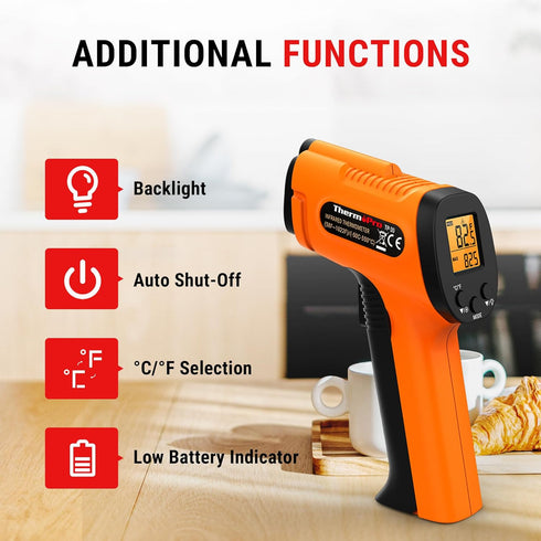 ThermoPro TP30 Infrared Thermometer Gun, Laser Temperature Gun for Cooking, HVAC, Adjustable Emissivity