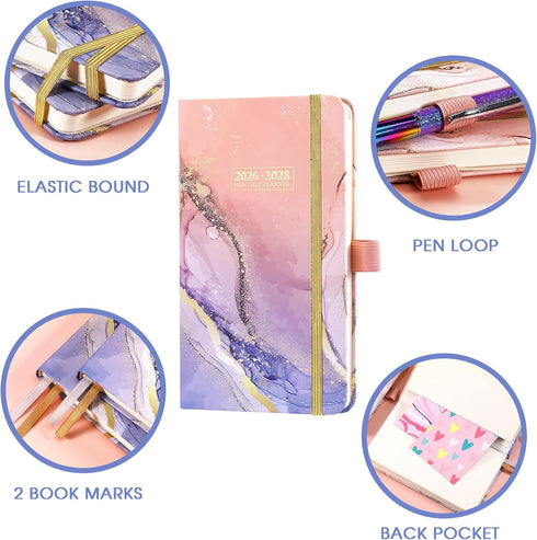 Pocket Planner/Calendar 2026-2028, Monthly Pocket Calendar Jan. 2026 - Dec. 2028, 4" x 6.2" with Pen Loop