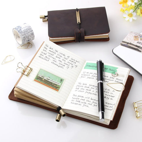 Refillable Handmade Leather Travelers Notebook - Small Size 5.2" x 4" Inches, Coffee