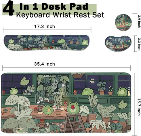 VIKIBO 4 1 Set, Set 35.4 x15.7 Cute Frog in Large Mouse Pad Kawaii Extended Mouse Pad Desk Pad Easy Typing for Typing