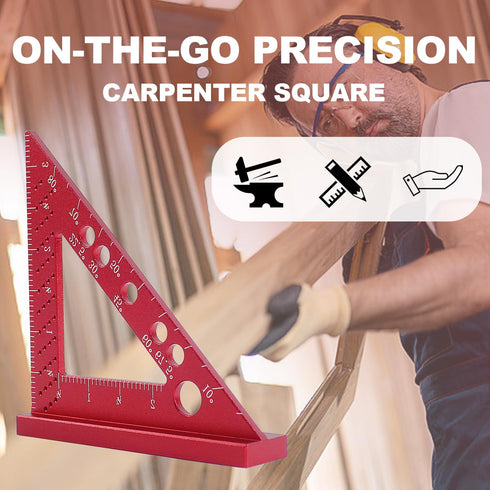 Small Carpenter Square, 90 Degree Woodworking Measuring Tool with Fixed Miter Angle Pin (Red)