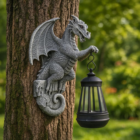 Generic 9-inch Large Solar-Powered Dragon Statue, Outdoor Decoration - Garden Decor with Solar Light, Waterproof Wall