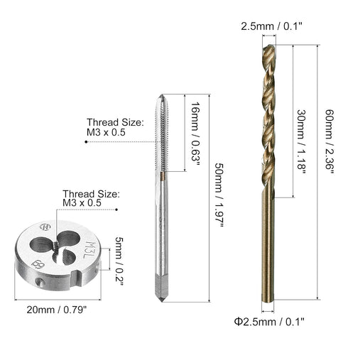 uxcell Tap and Die and Drill Bit Set, M3 x 0.5 Left Hand Thread Milling Tap and Round Die