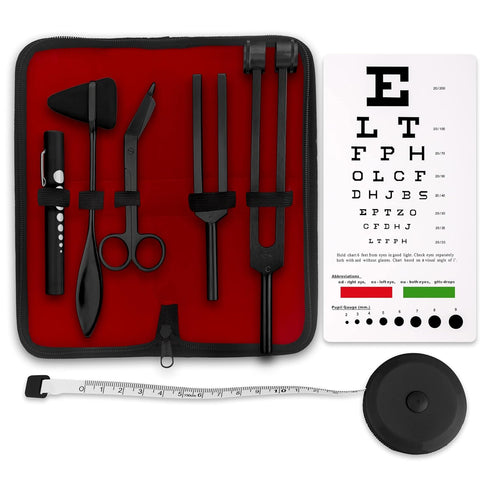 ASA TECHMED Premium 7 Piece Tactical Black Diagnostic Kit - Taylor Hammer, Measuring Tape, Tuning Forks, and More