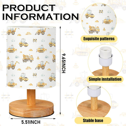 VIHOSE Car Kids Table Lamp for Bedroom Kids Bedside Lamp with Linen Wooden Nightstand Cartoon Nursery Lampshade