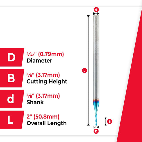 Amana Tool Solid Carbide Spektra Extreme Tool Life Spiral Plunge Router Bit, 1/32 Dia x 1/8 x 1/8 CH Inch Shank