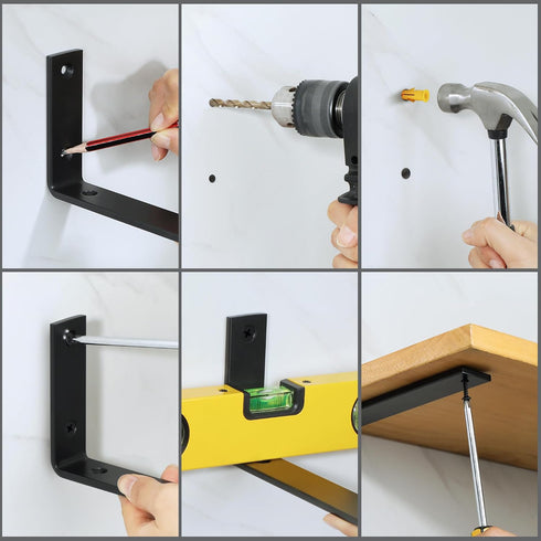 9x5 Inch,Pack 4 Alise Floating Shelf Brackets Heavy Duty L-Shaped Wall Brackets - Black Angle Corner Braces