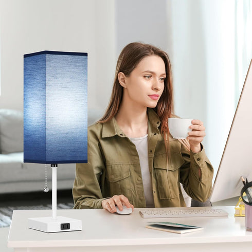 18'' set 2,3-Color 2 Bulbs Table Lamp for Bedroom of Bedside Lamps with Pull Chain Table Lamps for Night stands ,Small