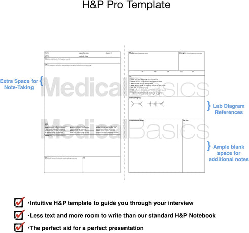 H&P Pro Notebook (Extra Space for Note-taking) – Medical History and Physical Notebook for medical students, residents, nurse practitioner NP, and physician assistants PA by Medical Basics