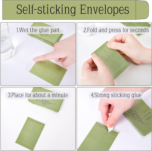 Whaline 200Pcs Self Adhesive Wedding Favor Packets, Green Envelope Minimalist Storage Pockets for Garden & Party