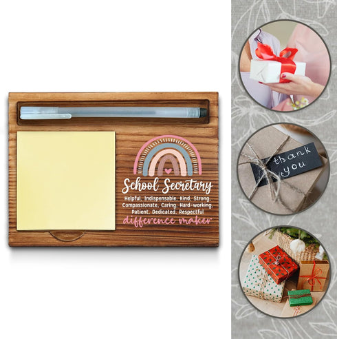 School Secretary Sticky Note Holder - Office Decor, Gifts, Thank You Appreciation Gifts for Women, Self-Stick Note Pad
