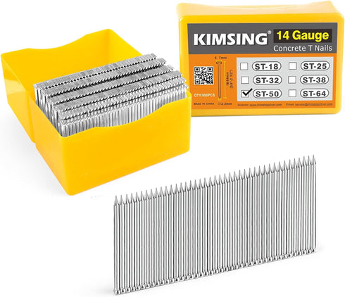 ST50 14 Gauge Concrete T Nails, 800PCS/Box, 2 Inch (50mm) T Nails for Construction Framing and Concrete Nailing