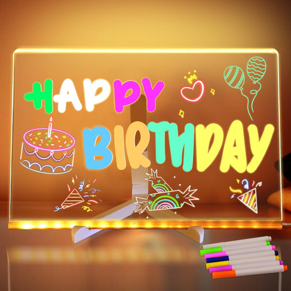 LED Note Board with Colors - Acrylic Light Up Dry Erase Board with Stand, Glow Memo Message Board with 7 Colors