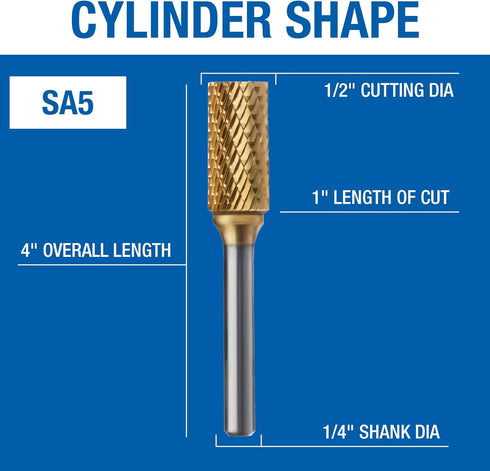 SA5 Double Cut TiN Coated Carbide Bur Champion Cutting Tool
