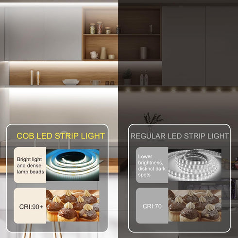3.3FT Closet, ZSLAIFU Battery Powered LED Strip Lights, COB LED Strip Light, Battery Operated LED Lights, White LED