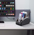 YAPISHI Large Leather TV Remote Control Holder Organizer, Black with 5 Compartments, Nightstand Desktop Media Storage