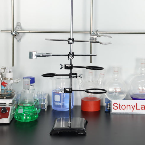 stonylab Lab Stand Set, Metalware Steel Support Stand with Rod, 4-Prong Burette Clamp, Flask Clamp