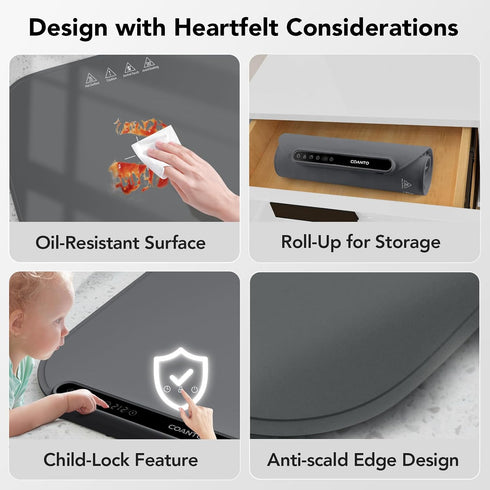 7 Settings, 17.91"x12.8", Food Warming Mat, Food Warmers for Parties Buffet, Silicone Heating Mat with Temperature