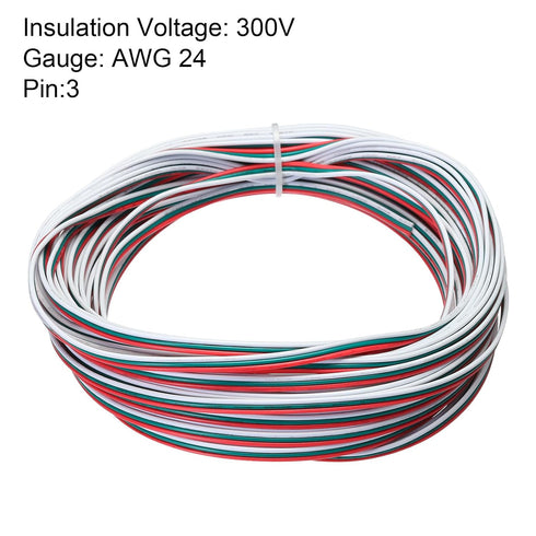 MECCANIXITY 24 Gauge 3 Conductor Electrical Wire, 49FT Tinned Copper Cable for LED Strips, Residential Wiring