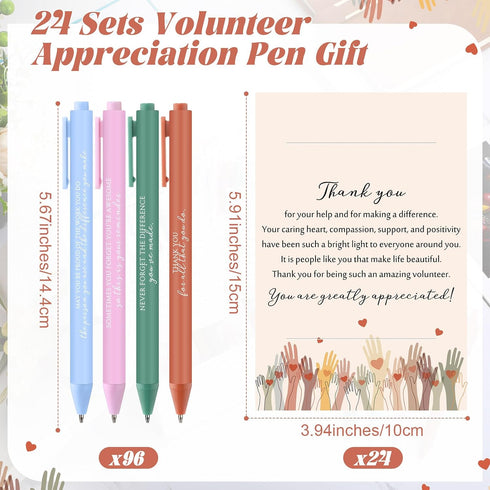 Sinload 24 Sets Volunteer Appreciation Pen Gift Bulk Inspirational Quotes Ballpoint Pens with Volunteer Thank You Card