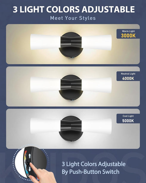 16inches Dimmerable 3000K/4000K/5000K KDVL13-BK kudos Wall Sconces Black Vanity Light Fixtures, Modern Sconces Wall