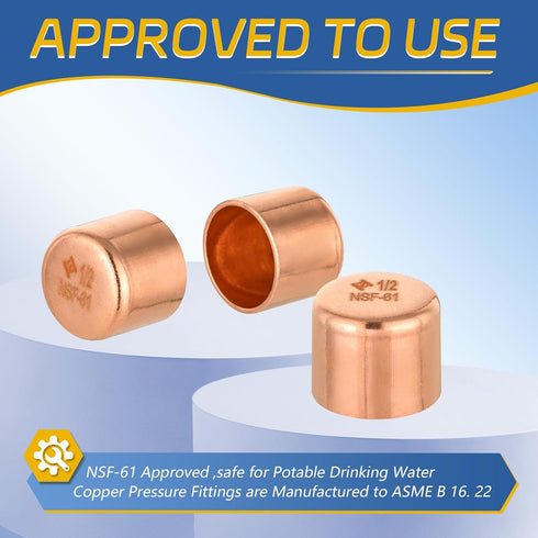 50-PACK GUOFIS 1/2 Inch C x 1/2 Inch C Copper Plug - LF Short Radius Fittings End Cap for Residential, Commercial