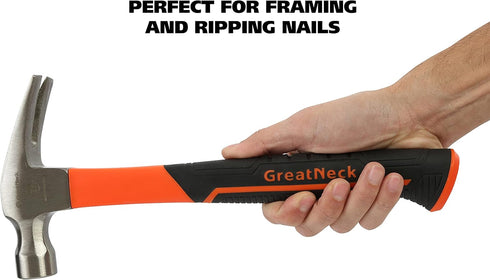 Great Neck HG20S 20 oz. Fiberglass Handle Straight Claw Hammer, Durable Tool