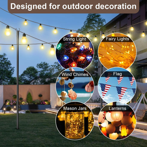 MuliVid 2 Pack 10FT Lighting Hanging Pole for Outside, Waterproof Hardened Metal Outdoor String Light Poles for Patio