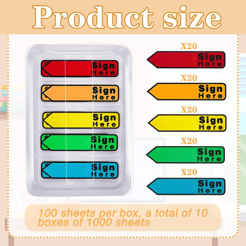 Colarr 10 Pack Sign Here Tabs, 1000 Pieces Sign Here Stickers Flags for Office Notebook Annotating Books Notary Books