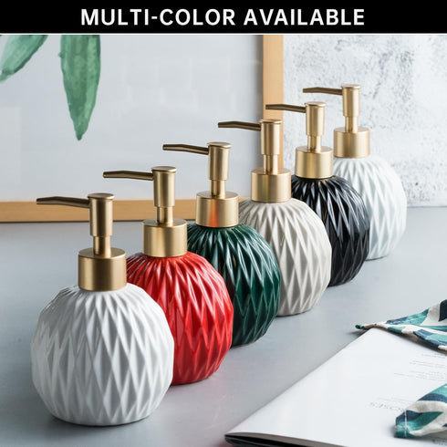 Ceramics Gold Soap Dispenser for Bathroom, 400ml/13.5Oz Refillable Liquid Hand Soap Bottle with Gold Pump (White)