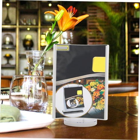 A5 SEWACC Rotatable Desktop Menu Holder White Triangular Three-sided Table Sign Stand with Base for Restaurant Tabletop