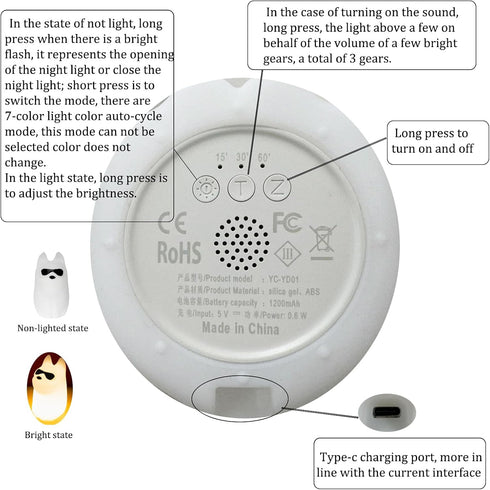 7 Cute Dog Night Light, Colors Want Want Nightlight, LED Bedside Lamp, Touch-Sensitive for Bedroom, Living Room,Dorm
