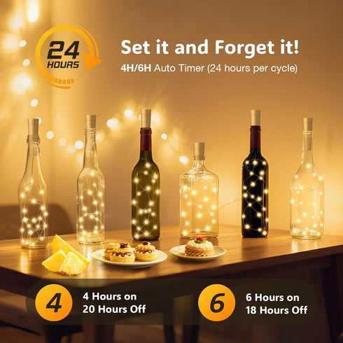 10 Pack 20 6.6 PChero Wine Bottle Lights with Cork & Remote Timer, LED ft Fairy String Lights Battery Operated for DIY