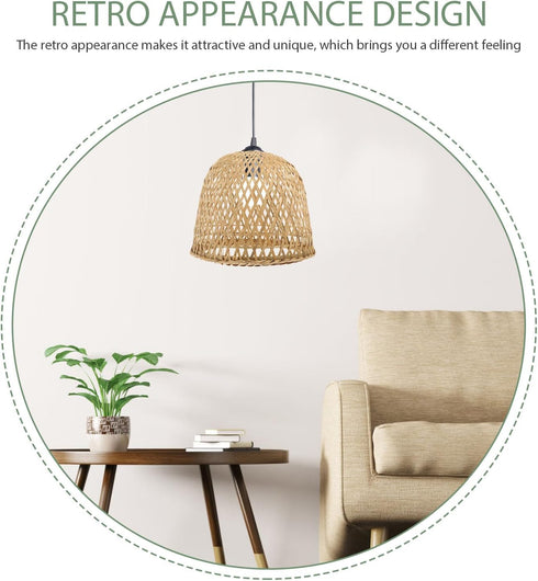 21cm Cabilock Bamboo Woven Lamp Shade, Handmade Weave Lampshade Natural Wicker Chandelier Lamp Cover Boho Lamp Shades
